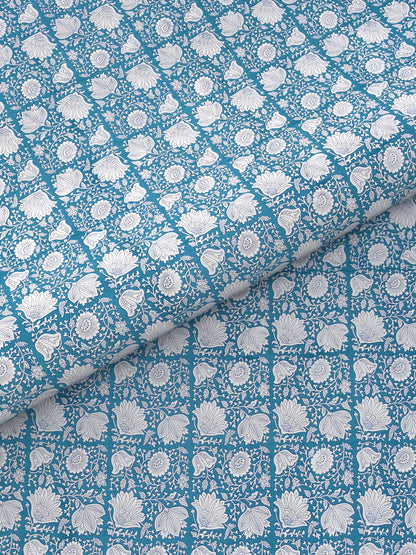 Super King Size Organic Cotton Fabric - 108x108 Inches, 340 TC, Hand Block Printed