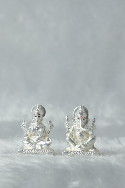 Silver plated Matt finish Laxmi and Ganpati