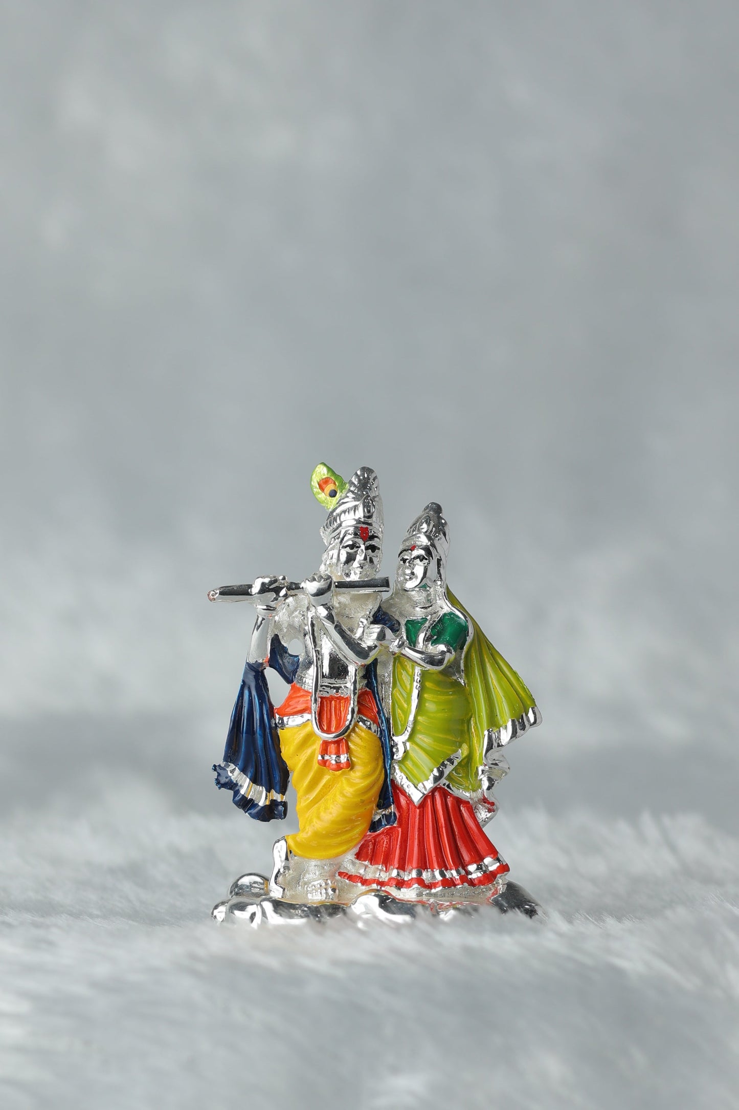 Radha Krishna Silver plated with Painting