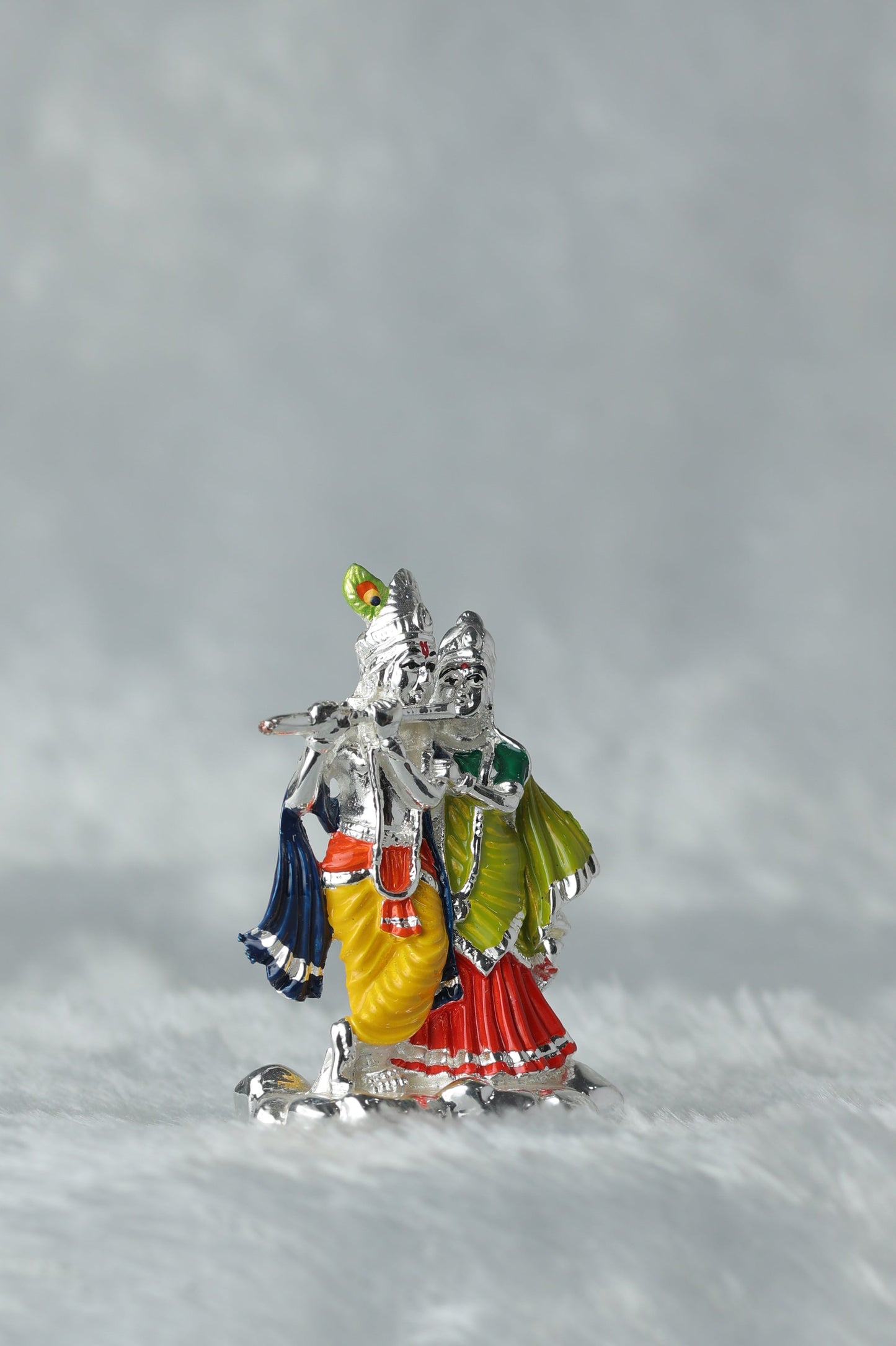 Radha Krishna Silver plated with Painting