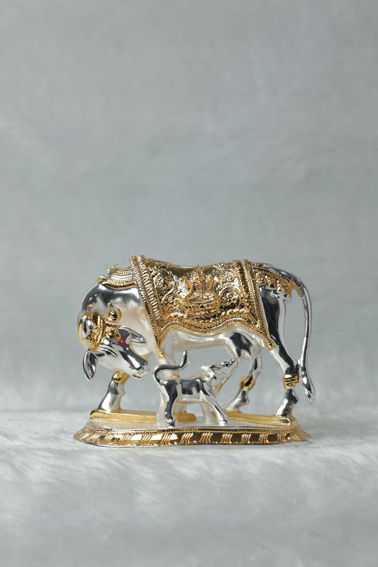 Gold and Silver plated Kamdhenu cow calf